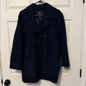Ralph Lauren Blackwatch Plaid Double-Breasted Pea Coat - Black & Dark Green